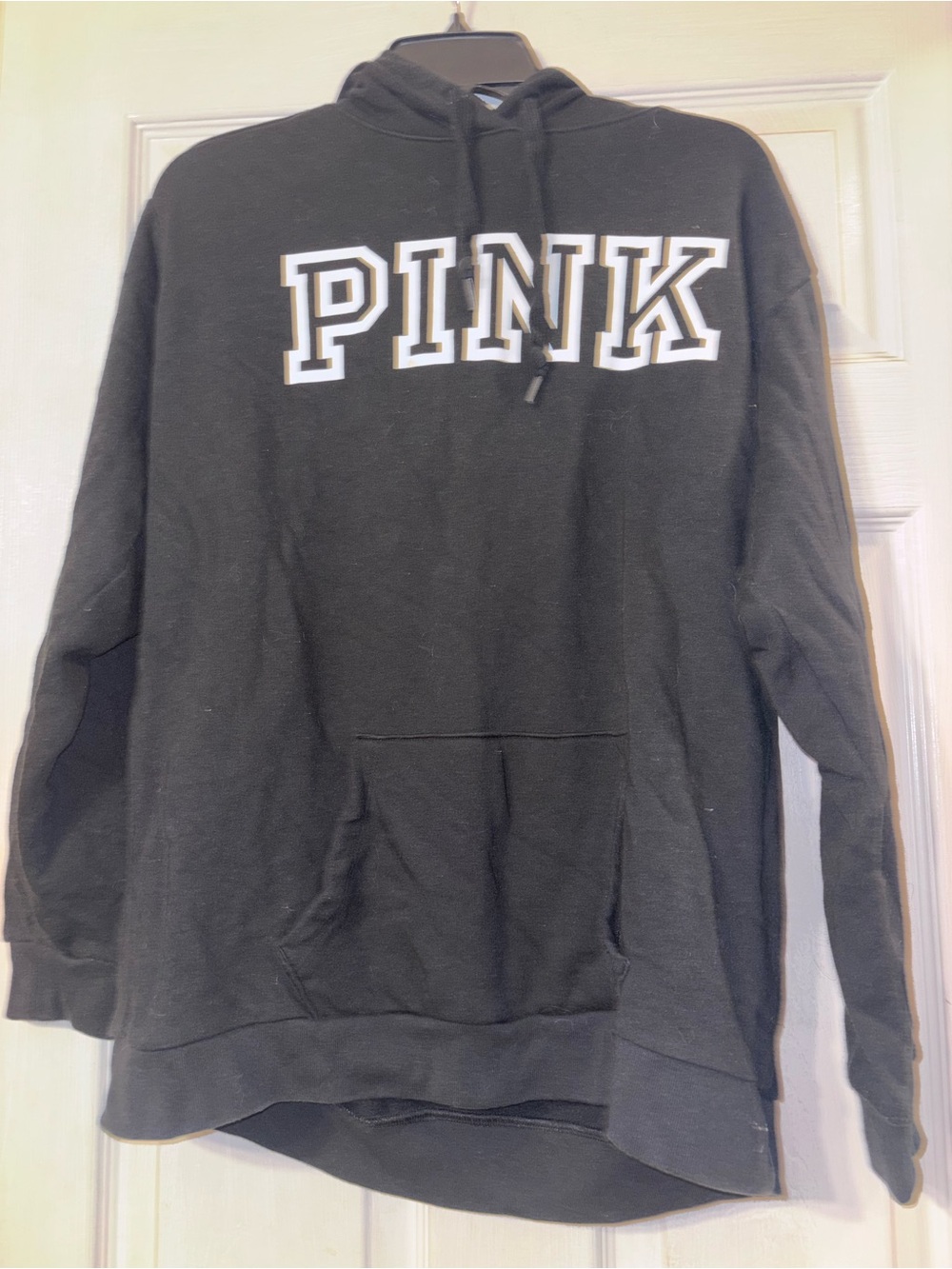 PINK Victoria's Secret Black Crewneck Hoodie with White Lettering